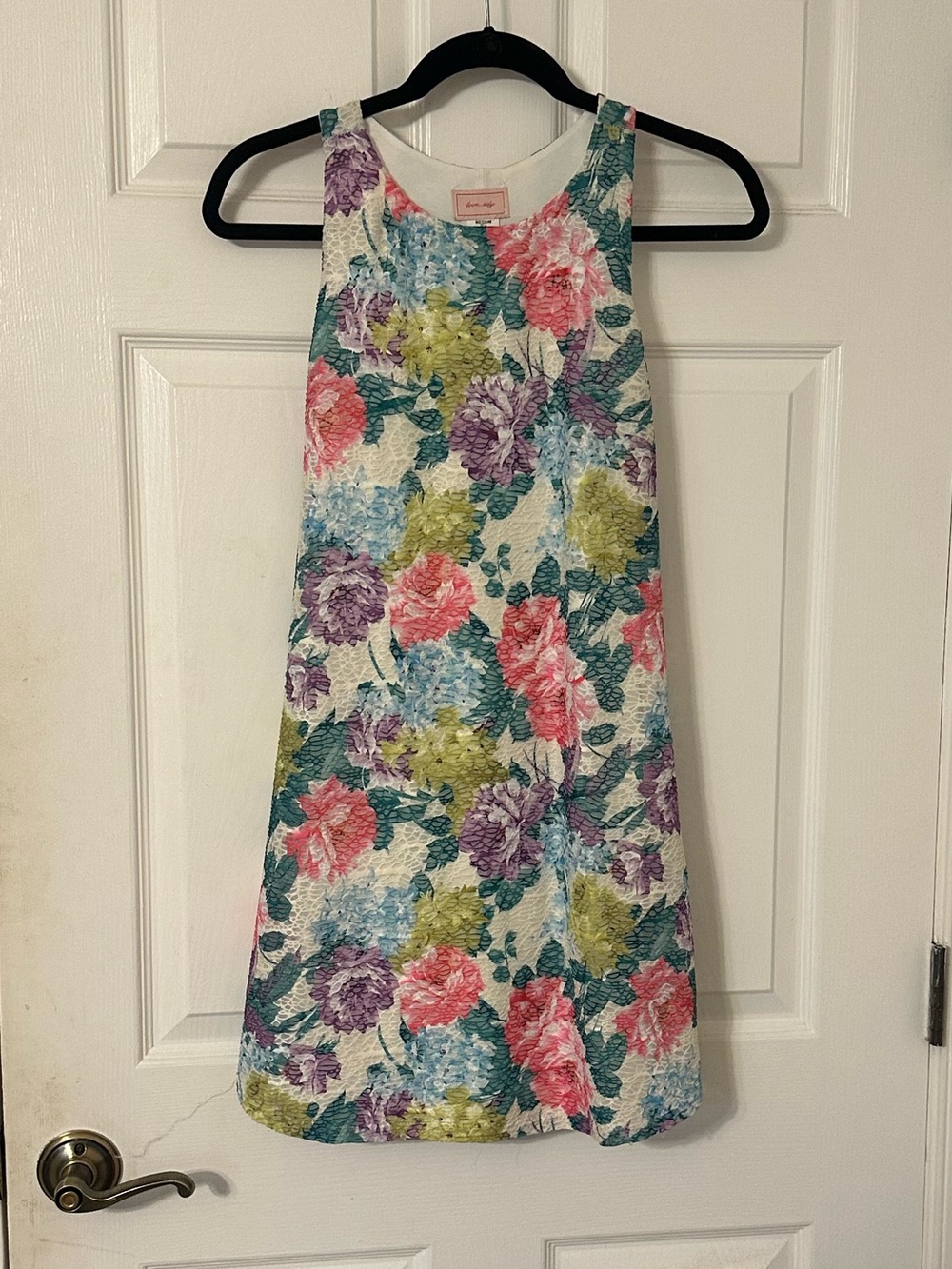 Love…ady Floral Lace Shift Dress Medium Pastel Sleeveless Spring Easter Dress